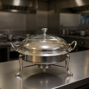 Stainless Steel Round Chafing <b>Dish</b> <b>With</b> <b>Glass</b> <b>Lid</b> Alcohol Heater Warming Equipment 60-80C Continuous Heating - Product Image 2