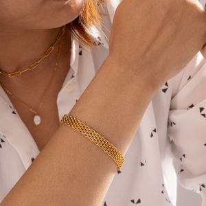 Brazalete Minimalista de Doble Nudo Chapado en Oro de 18K, Joyería Impermeable para Mujer, Pulseras de Cadena Apilables de Acero Inoxidable - Product Image 3