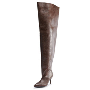 Botas Altas Sobre la Rodilla para Mujer, Super Anchas, con Punta en Pico, Botines Largos, Tacones de Aguja, Estampados Animales, Calzado de Tacón Alto - Product Image 4