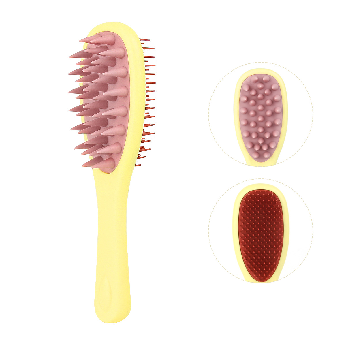 Yellow handle pink+red teeth