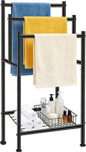 Freestanding 3 Tier Metal Towel <b>Rack</b> with Storage <b>Shelf</b> Bathroom Floor Standing Towel Holder Space Saving Organizer - Product Image 2