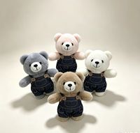 Porte-clés en peluche ours en combinaison de cowboy - Cadeau brodé super doux
