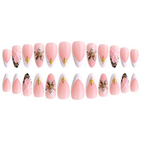 Pegatinas de Uñas 3D con Diseño de Flores, Uñas Postizas en Rosa con Lazo y Estampado de Leopardo