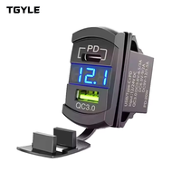 Chargeur rapide avec interrupteur à bascule 12-24V PD QC3.0 2 ports avec voltmètre et fusible pour voiture, camion, bateau, camping-car