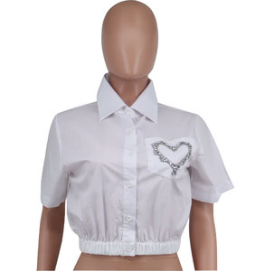 Chemisier décontracté uni à manches courtes et col rabattu avec taille ajustable pour femme – Vente en gros - Product Image 4