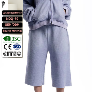 Pantalones Cortos de Waffle Personalizados para Hombre, Estilo Urbano, Corte Holgado Oversize, Venta al por Mayor, Lisos y sin Estampado, de Tejido Waffle - Product Image 1