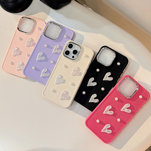 Custodia per cellulare elegante e morbida <span class=keywords><strong>con</strong></span> protezione a 360° a forma di cuore 3D <span class=keywords><strong>con</strong></span> perle - Product Image 2