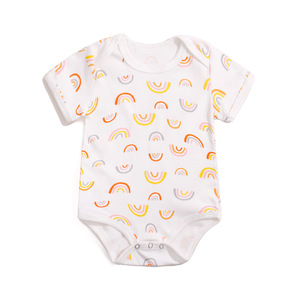 Pabrik Pakaian Bayi RTS Grosir Langsung 190GSM Katun Organik Musim Panas Ramah Lingkungan Lucu Unisex Baju Kodok Bayi Lengan Pendek Kancing - Product Image 5