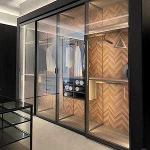 Moderna Anta in Vetro con Telaio Sottile in Alluminio per Armadio da <span class=keywords><strong>Cucina</strong></span>, Inserto in Vetro Temperato Scanalato di Lusso, <span class=keywords><strong>Misura</strong></span> Personalizzabile - Product Image 5