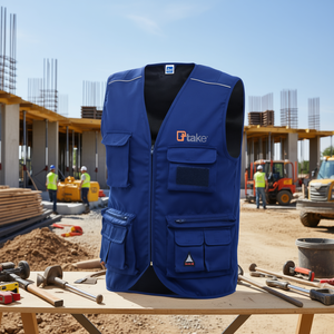 TTAKE Take Summer Multi Pocket <b>Vest</b> Workwear Blue L Size <b>Utility</b> <b>Vest</b> - Product Image 3