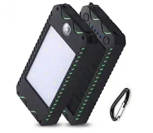 100% de carga completa por la luz del sol plegable impermeable Solar banco de potencia 12000mah portátil cargador de teléfono celular Solar con luz LED