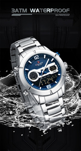 Naviforce 9232 sbes màu xanh lớn quay số thép không gỉ thạch anh Analog xem cho nam giới LCD kỹ thuật số cổ tay xem người đàn ông sáng tay đồng hồ - Product Image 5