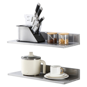 Stainless Steel <b>Wall</b> <b>Mounted</b> Floating <b>Shelf</b> 8.6 x 24 Inch With Backsplash 2 Pack Commercial Use - Product Image 2