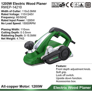 Raboteuse à bois électrique professionnelle 1200W, 110x3.5mm, portable, avec support inversé - Product Image 3