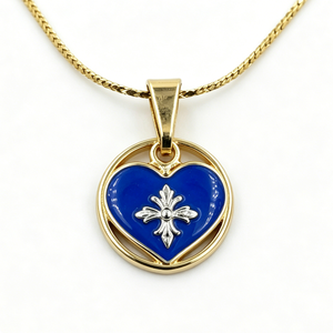 Pendentif en alliage de zinc plaqué or avec émail bleu et motif croix argentée pour bijoux sur le thème de l'amour - Product Image 1