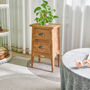 Mesita de Noche de Madera Maciza de Diseño Rústico, Gabinete Lateral para Cama con 2 Cajones, Hecho a Mano, Duradero, para Dormitorio Pequeño, Estilo Rústico, Apartamento, Almacenamiento en el Hogar - Product Image 2