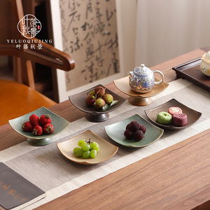 Plato de cerámica Yeluoqiujing para frutas, cuadrado, con base alta, estilo chino, para servir en la mesa de la sala de estar, para refrigerios y frutas - Product Image 4