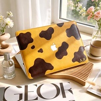 Étui rigide en cuir de vache marron à imprimé léopard Yihe pour MacBook Air 2022 A2681 Macbook Pro