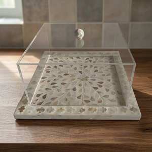 Plateau carré en nacre de haute qualité, fait main, avec couvercle en acrylique, fabriqué au Vietnam, boîte à chocolat pour le Ramadan, modèle Lavihex Co - Product Image 3