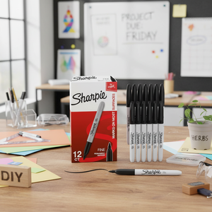 Set di 12 Pennarelli Permanenti Neri a Punta Fine, Asciugatura Rapida e Resistenti allo Sbiadimento per Aula, Ufficio, Casa - per Legno e Plastica - Product Image 5