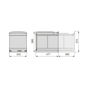 2 contenitori per la selezione dei rifiuti da cucina X 16 litri ABS con fondo in plastica che fissa l'estrazione automatica con cestino della spazzatura - Product Image 2