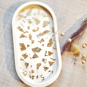 Mohom sang trọng thiết kế hiện đại Khay lá vàng khay Bê tông với lá vàng để hiển thị xà phòng hoặc đồ trang sức khay trang trí - Product Image 2