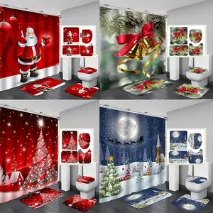 उच्च गुणवत्ता पॉलिएस्टर डिजाइनर 3D मुद्रण लक्जरी क्रिसमस अनुकूलित Dropship घर निविड़ अंधकार स्नान पर्दे सेट