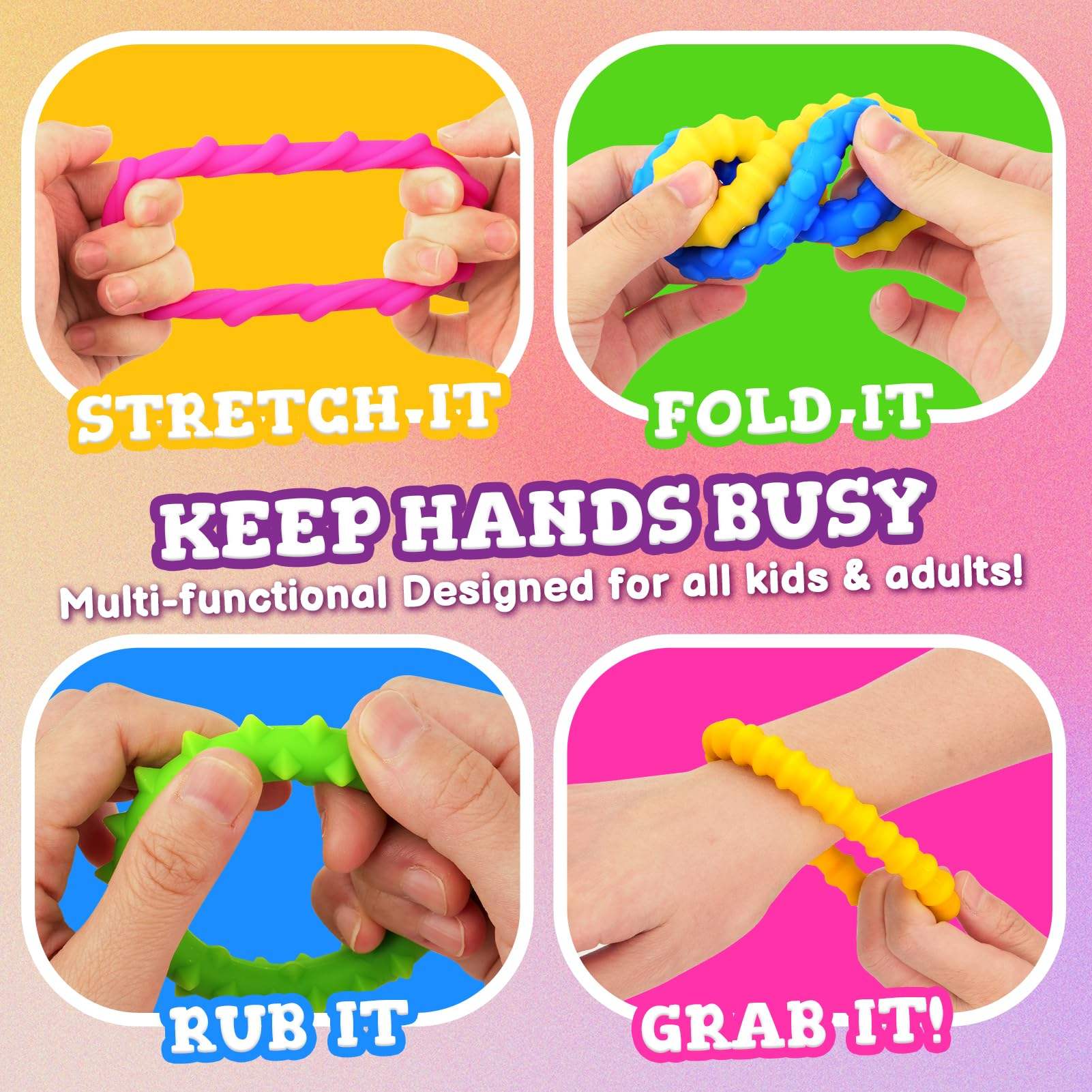 Sensory Fidget Toys Kids Toddlers Infant & Children (3-6y) Sensory Decompression Extrusion Toy Elastic Silicone Texture Bracelet