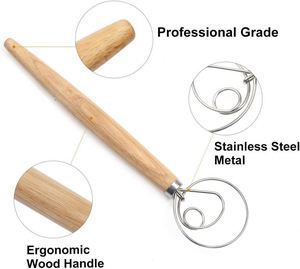Danish Dough Whisk <b>Bread</b> Whisk Hook Stainless Steel & Wood Eco-Friendly Hand <b>Mixer</b> Egg Tools for Kitchenware - Product Image 4