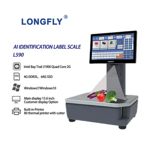 LongFly Label Scale 15.6 Inch Dual Touch Screen Digital Weighing Pos Terminal AI Identification Label Scale For Supermarket