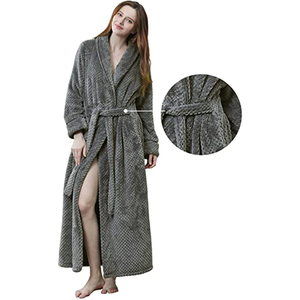 2025 Women's Warm Fleece Robe with Hood Long Plush Bathrobe Dressing Gown