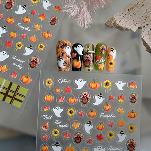 Autocollants 5D en relief pour ongles d'Halloween - Motifs 3D de personnages de dessins animés, motifs citrouille et fantôme pour la décoration des ongles de fête - Product Image 1