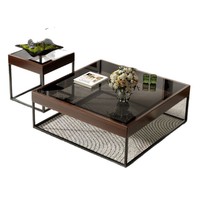 Table basse Richwell DT-A022 de style nordique Wabi-sabi, cadre en bois, design moderne minimaliste, pour salon, en verre trempé