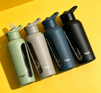 Bouteille d'eau sport personnalisable avec logo, manchon en silicone, couvercle à paille rabattable et poignée, grande capacité pour le fitness