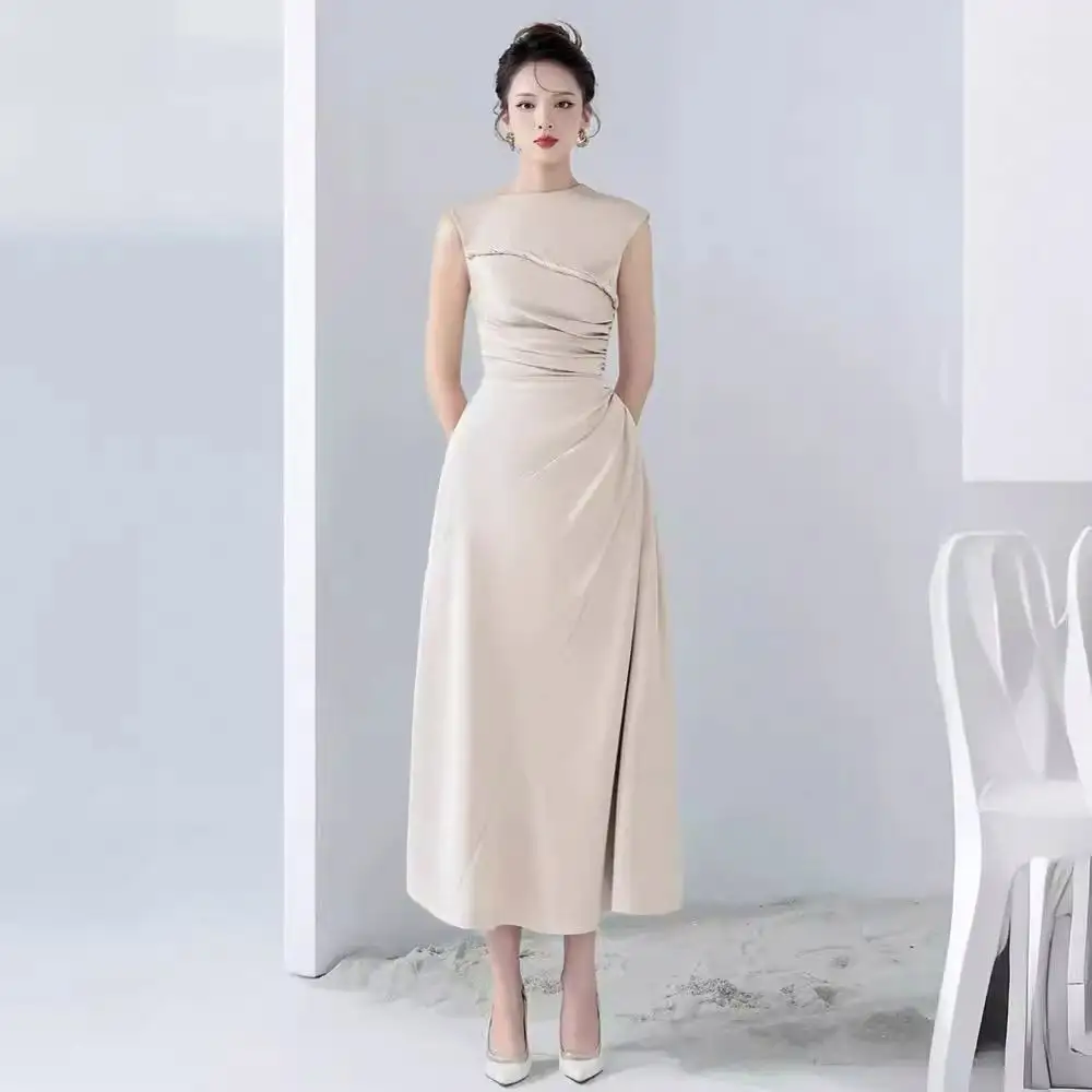 Vietnam Niche Design Nude Atmosphere Pleated Dress New Temperament Long luxury women sex evening casual elegant party dress