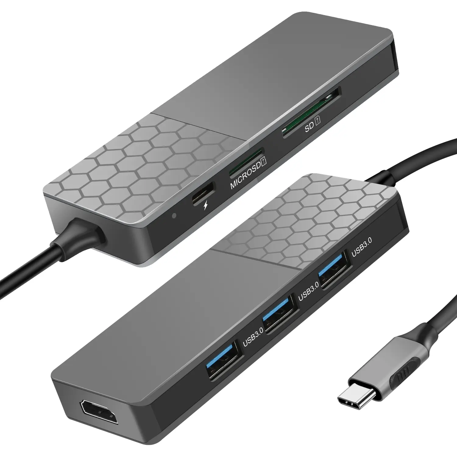 ประเภท C Hub 7 in 1 USB3.0 HDMI 4K30Hz PD SD TF สถานีเชื่อมต่อ USB Hub สําหรับ Macbook Pro