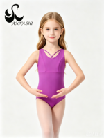 Justaucorps de gymnastique sans manches à bretelles croisées sur le devant pour filles, en Spandex et Nylon, taille élastique, tenue de danse d'entraînement, OEM pour enfants