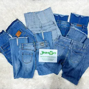 Venta al por mayor de ropa usada stock Tailandia verano estilo de moda apilados Flare Denim jeans pantalones boutique fardos mixtos