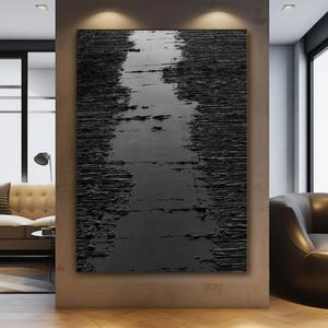 Arte Mural Wabi Sabi, Pintura Texturizada 3D Negra, Arte Mural de Yeso Negro, Pintura Abstracta Negra, Arte Mural Negro, Cuadros Negros - Product Image 5