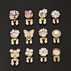 Luxury Floral Pearl Flower Butterfly <b>Button</b> Clip Metal Rhinestone <b>Button</b> For Women Clothing Decoration - Product Image 1