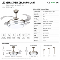 Kipas Angin Plafon LED DC Motor Retractable Modern 42 Inch dengan Lampu, Baling-Baling Transparan, Finishing Nikel Brushed untuk Villa, Ruang Tamu, Kamar Tidur