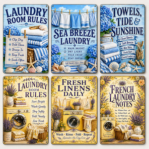 Vintage Coastal Hydrangea <strong>Laundry</strong> Room Rules Tin <strong>Sign</strong> Rustic Metal <strong>Sign</strong> Wholesale Apartment Farmhouse Wall Decor Metal <strong>Sign</strong> - Product Image 1