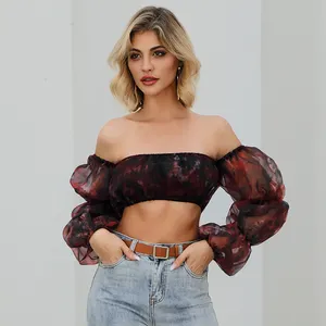 Weixin Womens Clothing Fashion Design Lady Summer Off Shoulder Printed Top