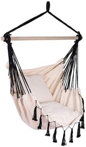 <span class=keywords><strong>Hamac</strong></span> de jardin moderne en macramé avec deux oreillers en <span class=keywords><strong>bois</strong></span>, portable et pliable, mobilier d'extérieur - Product Image 4