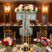 XWLC Royal Diamond Luxurious Ferris Wheel Gold Metal Acrylic Customizable Table Flower Stand Wedding Centerpiece Decoration