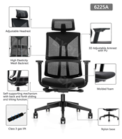 Chaise de bureau pivotante ergonomique moderne à hauteur réglable en maille, chaise de travail orthopédique pour le personnel de bureau
