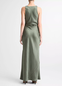 Robe de soirée élégante pour femme en satin vert mousse de haute qualité avec bretelles torsadées - Product Image 3