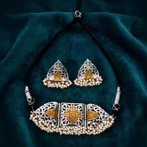 Conjunto de Collar Gargantilla de Latón Oxidado Hecho a Mano con Baño de Dos Tonos, Joyería para Mujer para Boda, Compromiso, Fiesta, Modelo 801412 India - Product Image 2