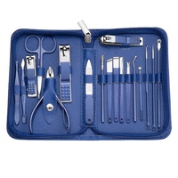 Ensemble de coupe-ongles en acier inoxydable bleu 18 pièces, outils de soins personnels pour femmes et hommes, kit de manucure, pédicure, soin des pieds