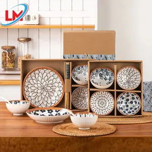 Japon seramik kase yemek tabakları hediye seti ile çubuklarını düğün hatıra için 4.5 inç seramik pirinç kaseleri